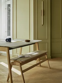 Knekk bench and wood table in whitewashed Fora Form